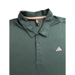 adidas Men's Green Polo with Pink Logo Trim